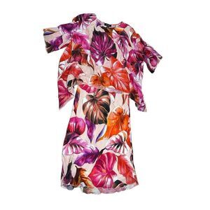 Karen Kane tropical palm 2pc skirt top flare hem M set